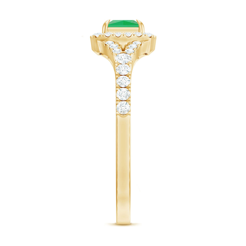 Princess Cut Emerald Engagement Ring with Diamond Split Shank