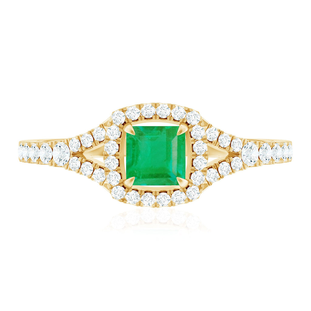 Princess Cut Emerald Engagement Ring with Diamond Split Shank