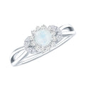 Real Moonstone and Diamond Flower Engagement Ring with Split Shank