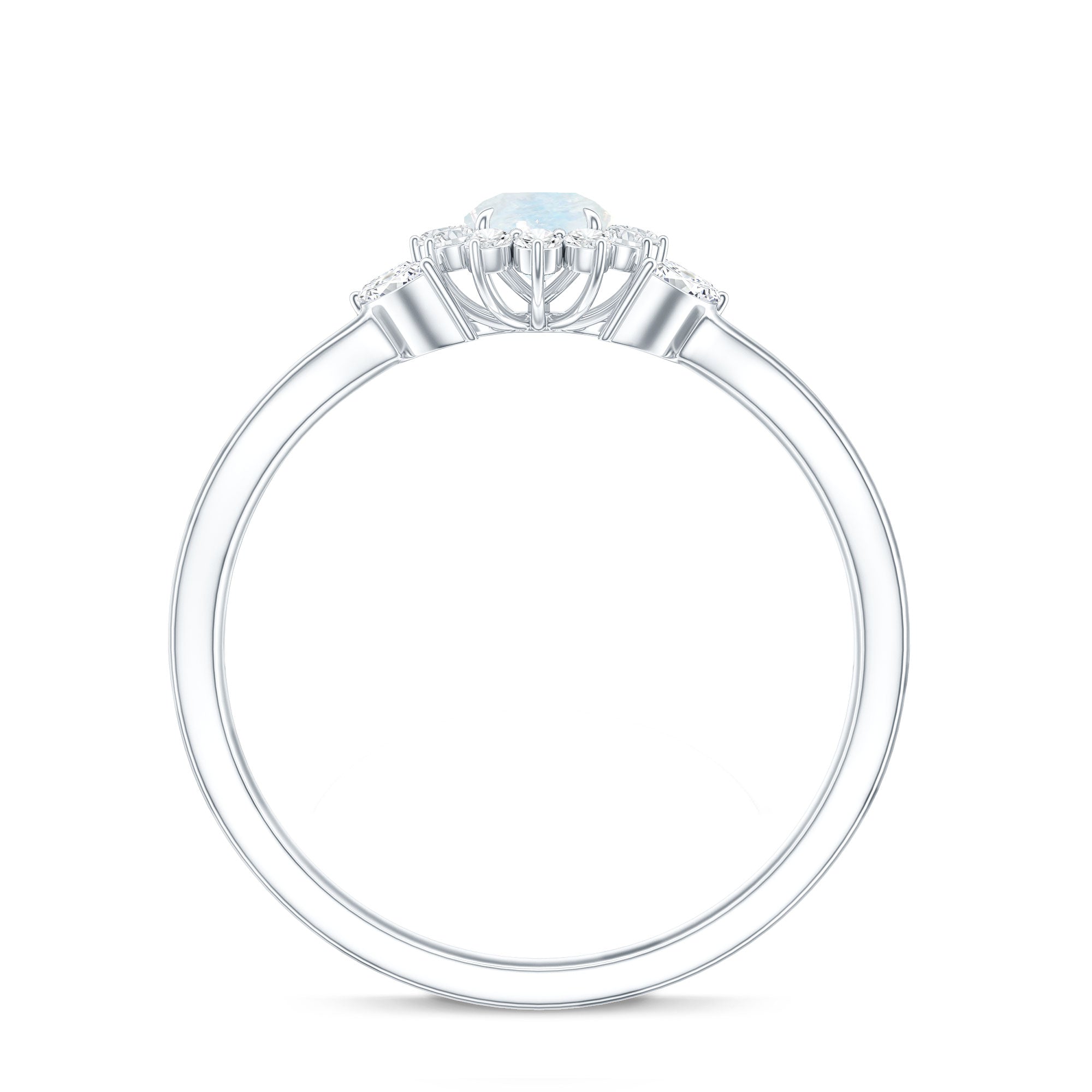 Real Moonstone and Diamond Flower Engagement Ring with Split Shank