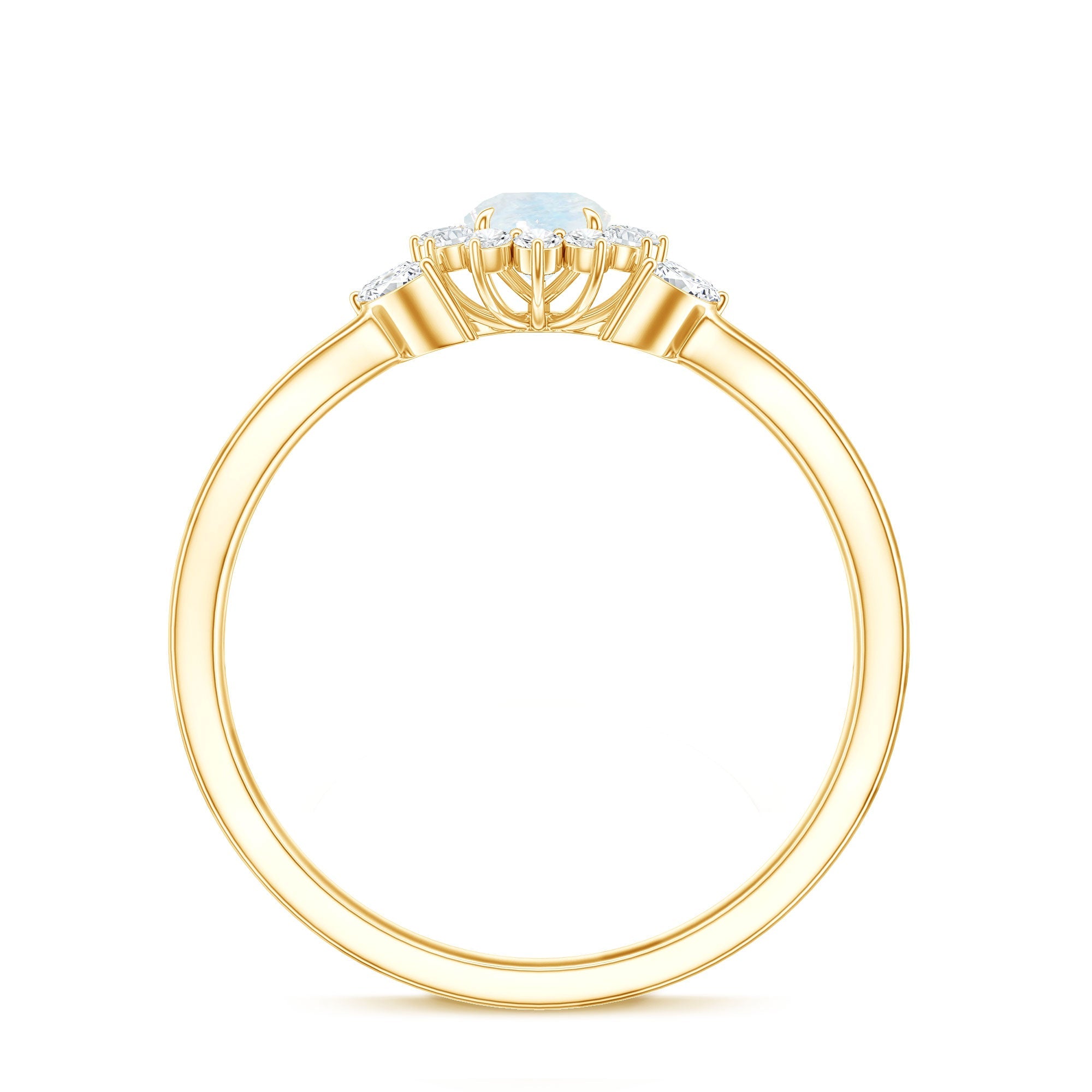 Real Moonstone and Diamond Flower Engagement Ring with Split Shank
