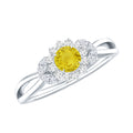 Real Yellow Sapphire Flower Engagement Ring with Diamond