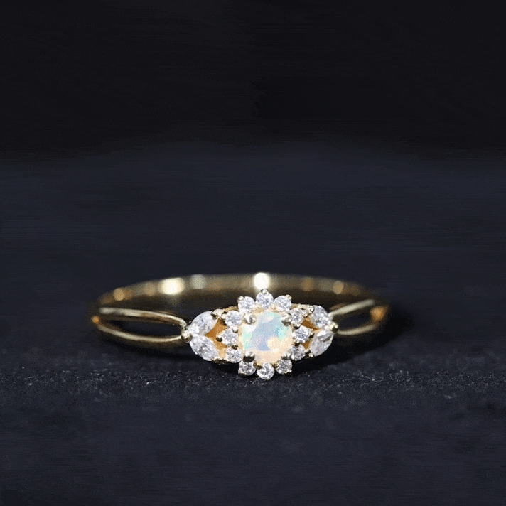 Certified Opalescent Diamond Flower Engagement Ring with Natural Diamonds