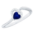 Real Heart Shape Blue Sapphire Diamond Promise Ring for Women
