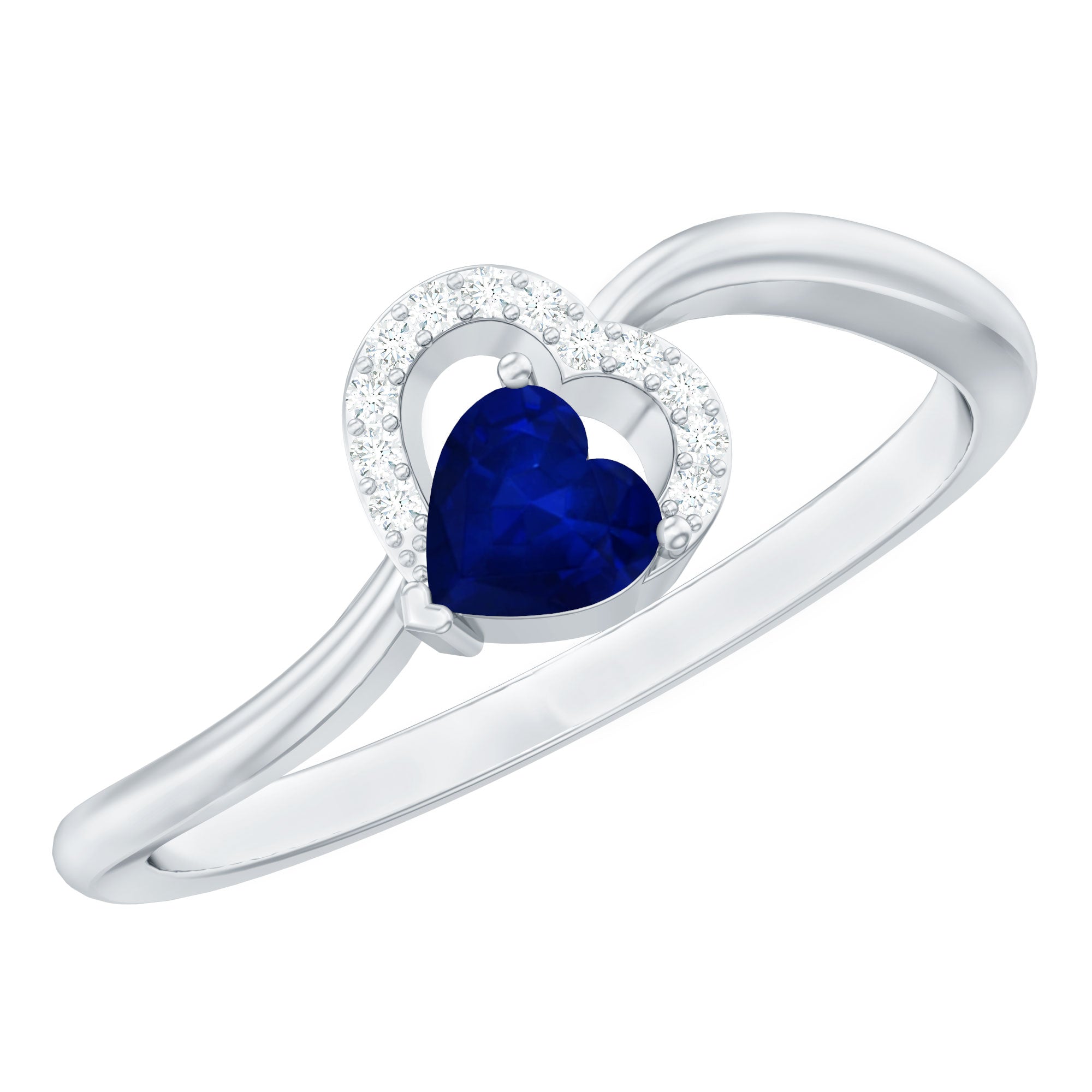 Real Heart Shape Blue Sapphire Diamond Promise Ring for Women