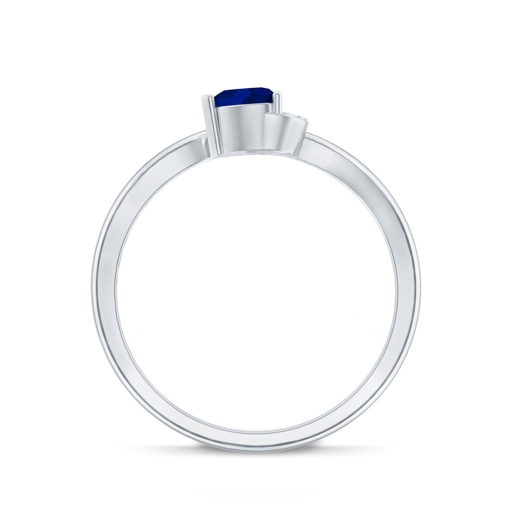 Real Heart Shape Blue Sapphire Diamond Promise Ring for Women