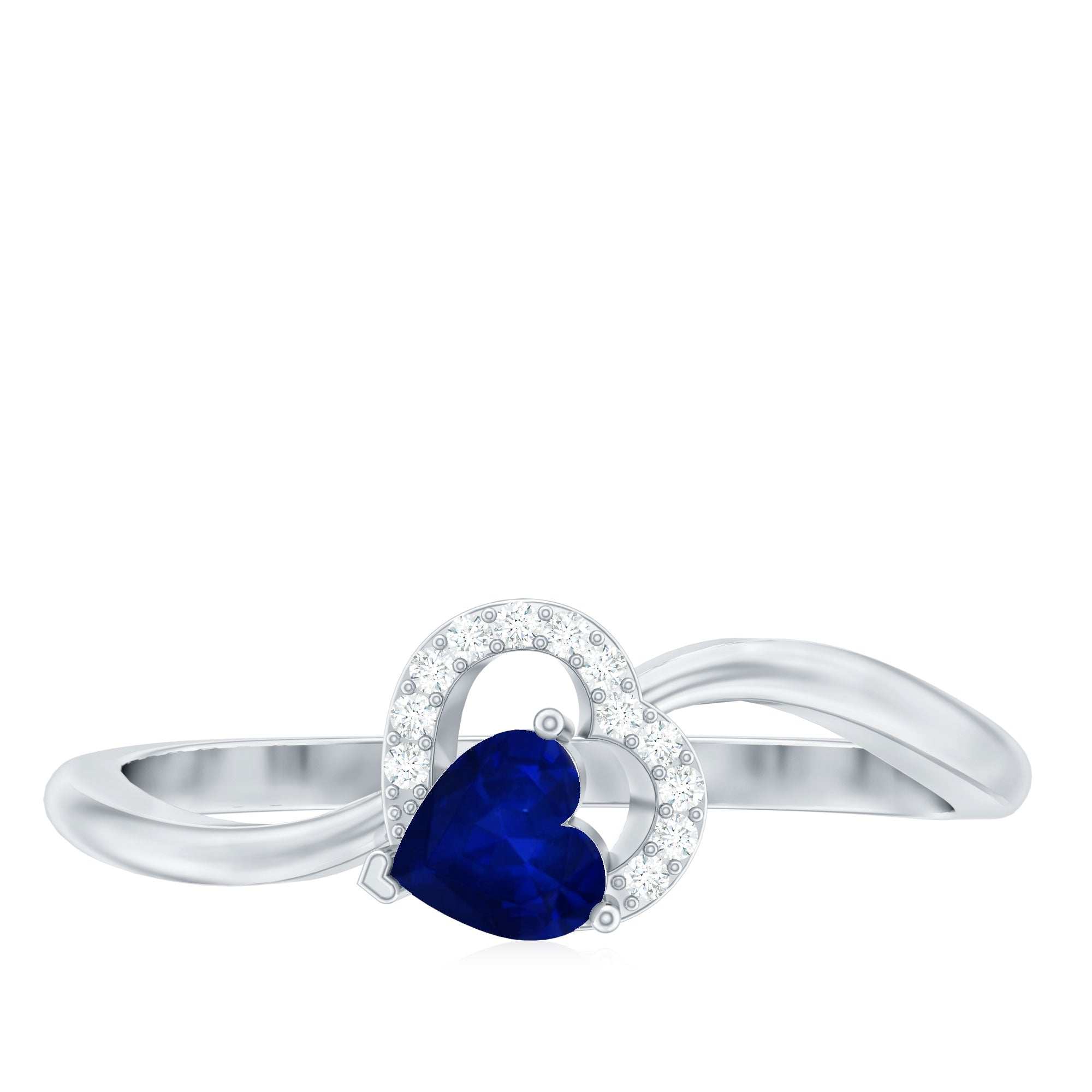 Real Heart Shape Blue Sapphire Diamond Promise Ring for Women