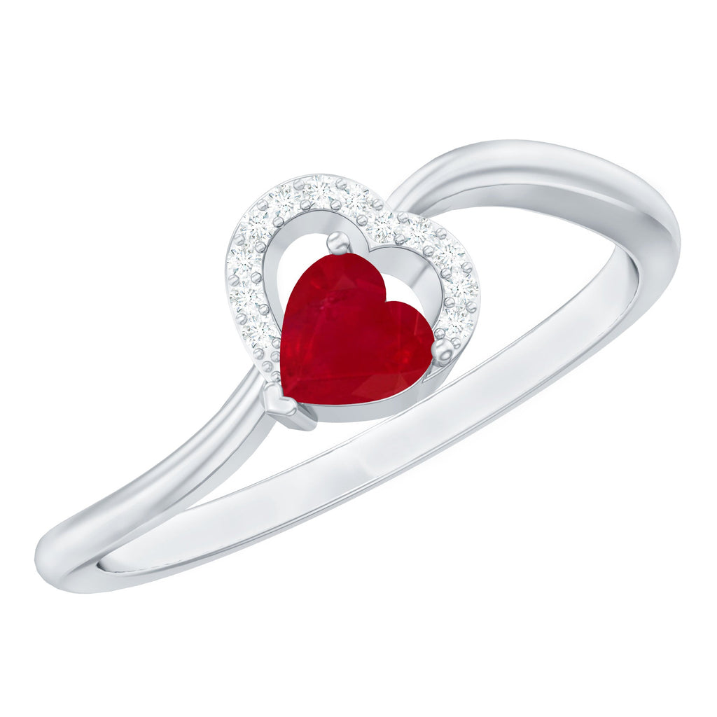 Natural Half Carat Ruby Heart Promise Ring with Diamond