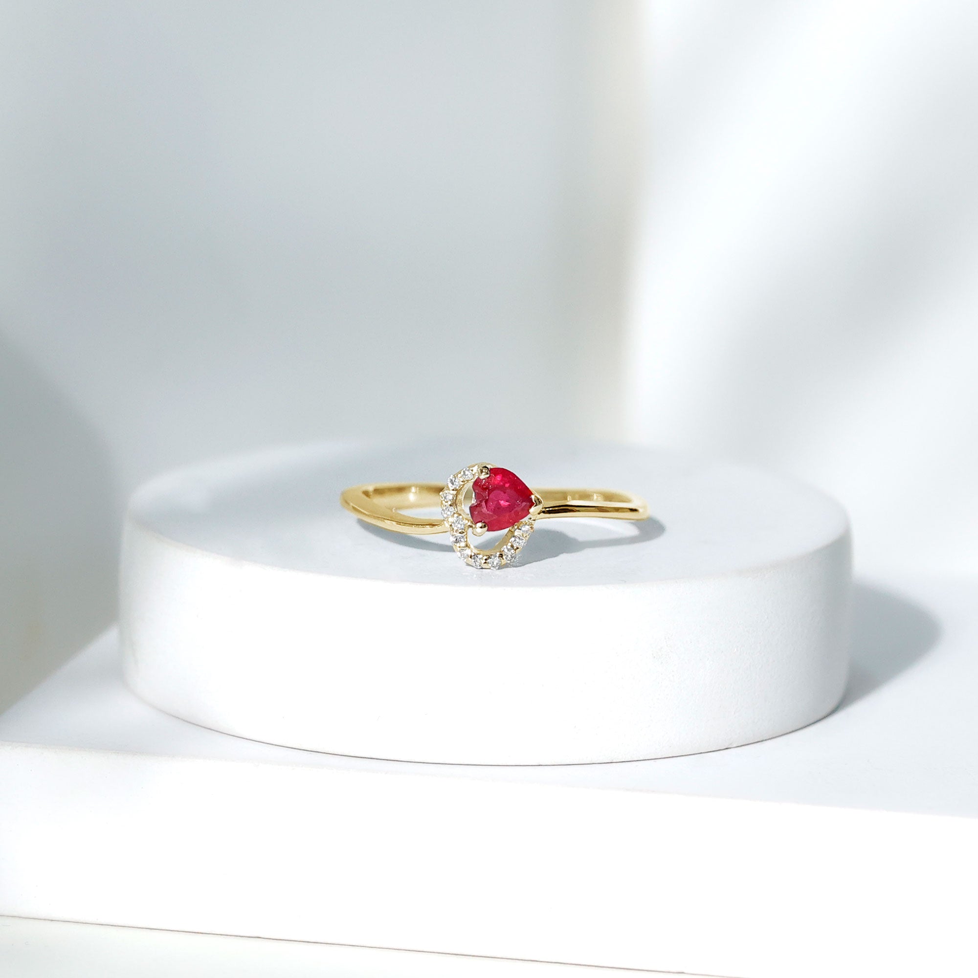 Natural Half Carat Ruby Heart Promise Ring with Diamond