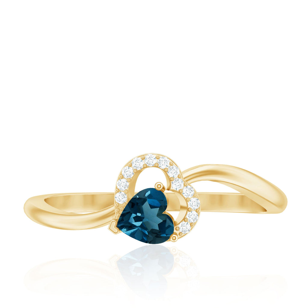 Natural London Blue Topaz Heart Promise Ring with Diamond