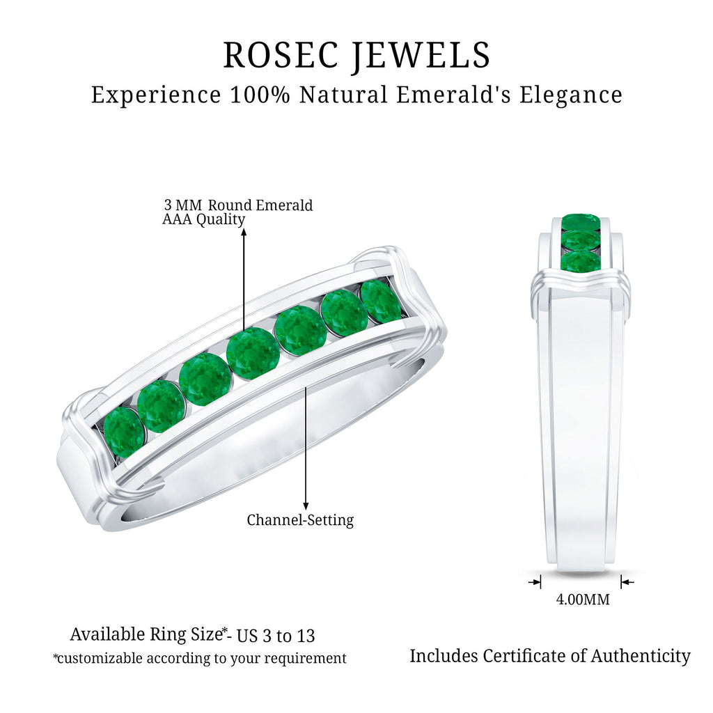 Channel Set Emerald Half Eternity Wedding Band Ring
