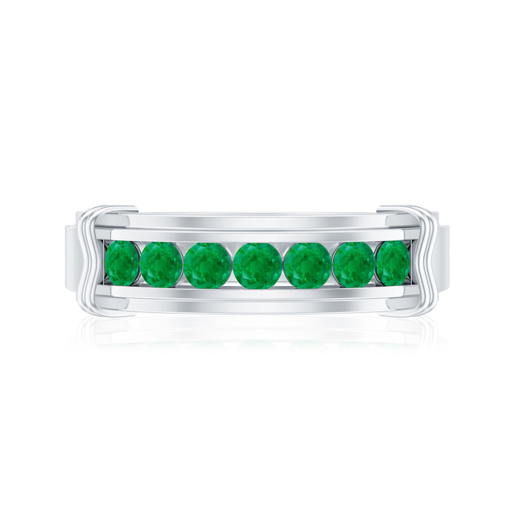 Channel Set Emerald Half Eternity Wedding Band Ring