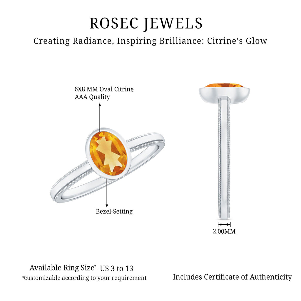 Natural 6X8mm Citrine Oval Engagement Ring in Bezel Setting