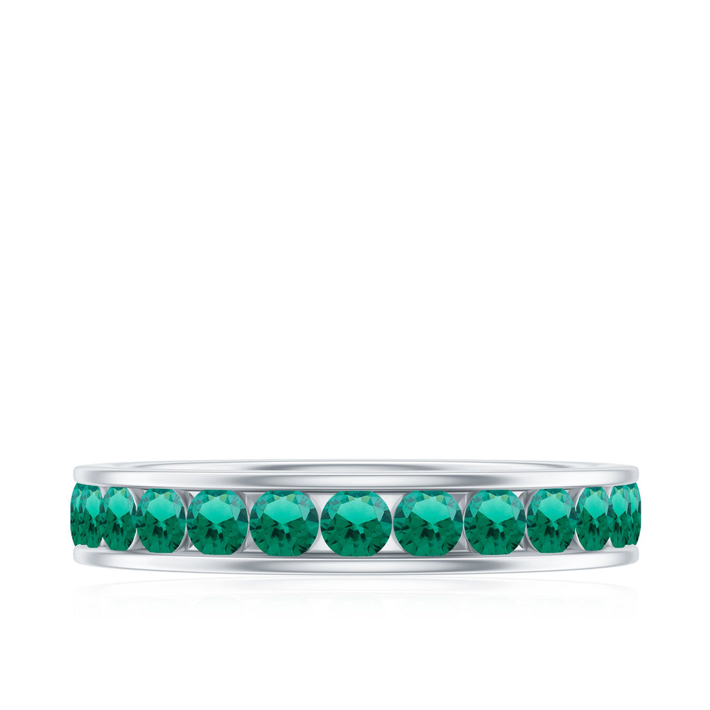 Certified Lab Grown Emerald Wedding Anniversary Ring in Channel Setting