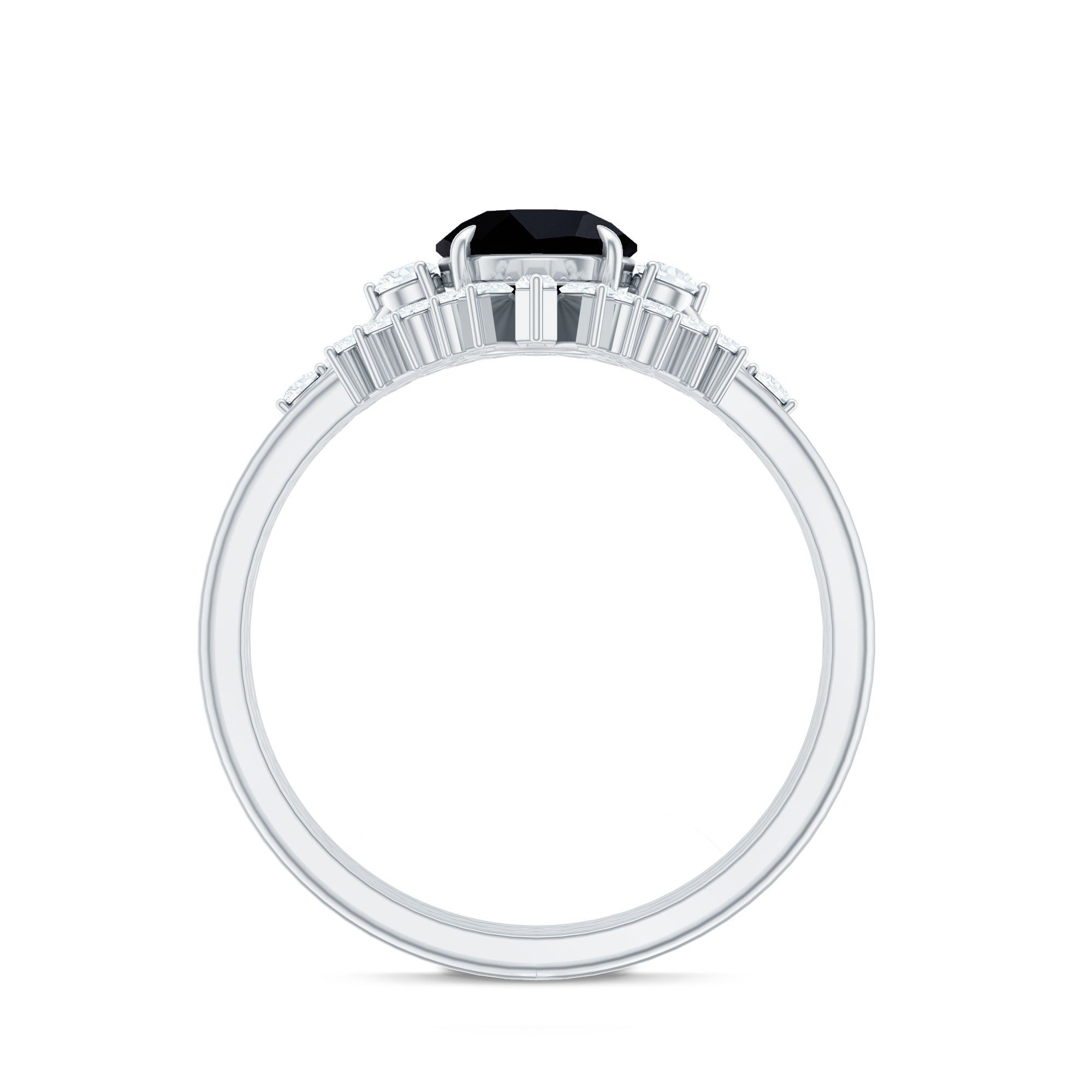 Vintage Looking Black Spinel 3 Piece Bridal Ring Set with Moissanite