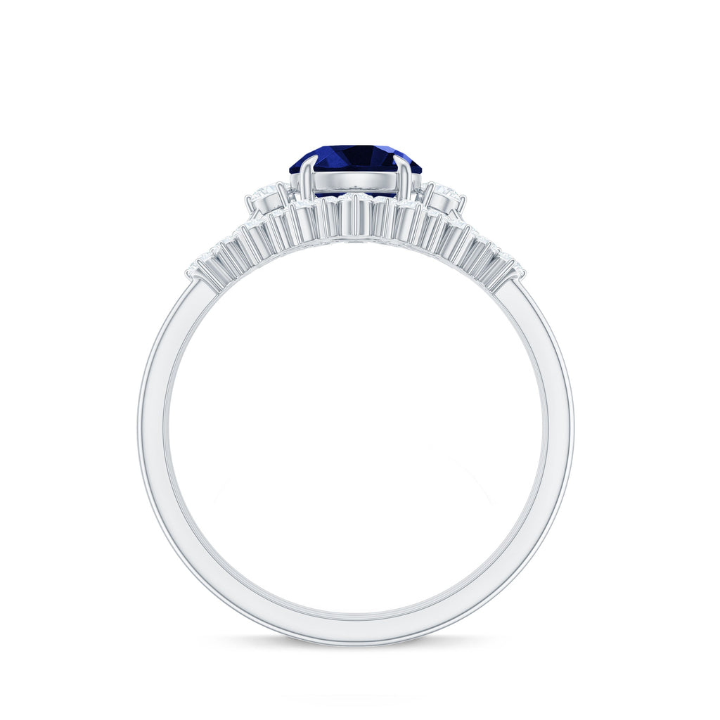 Certified Lab Grown Blue Sapphire 3 Piece Bridal Ring Set with Diamond