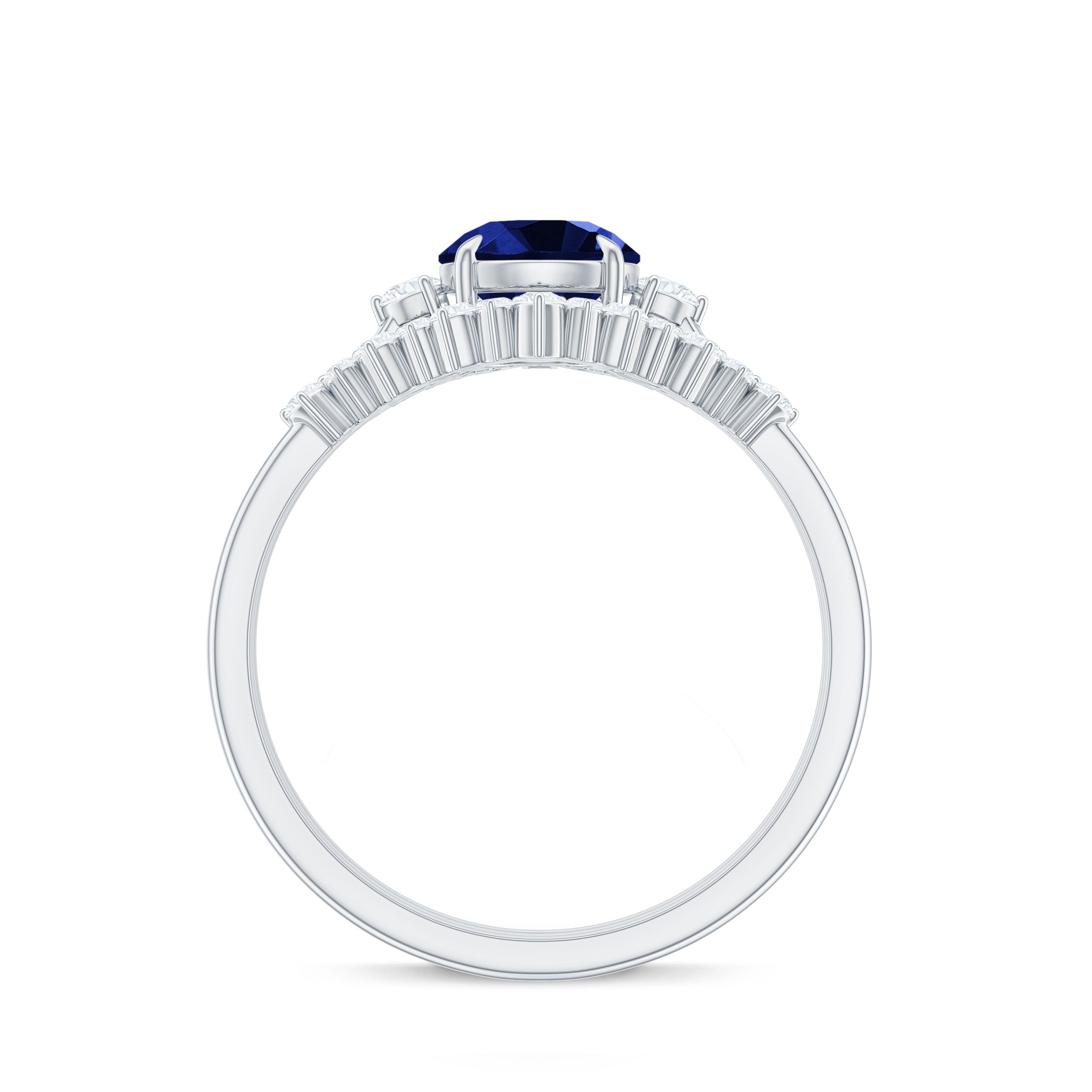 Certified Lab Grown Blue Sapphire 3 Piece Bridal Ring Set with Diamond