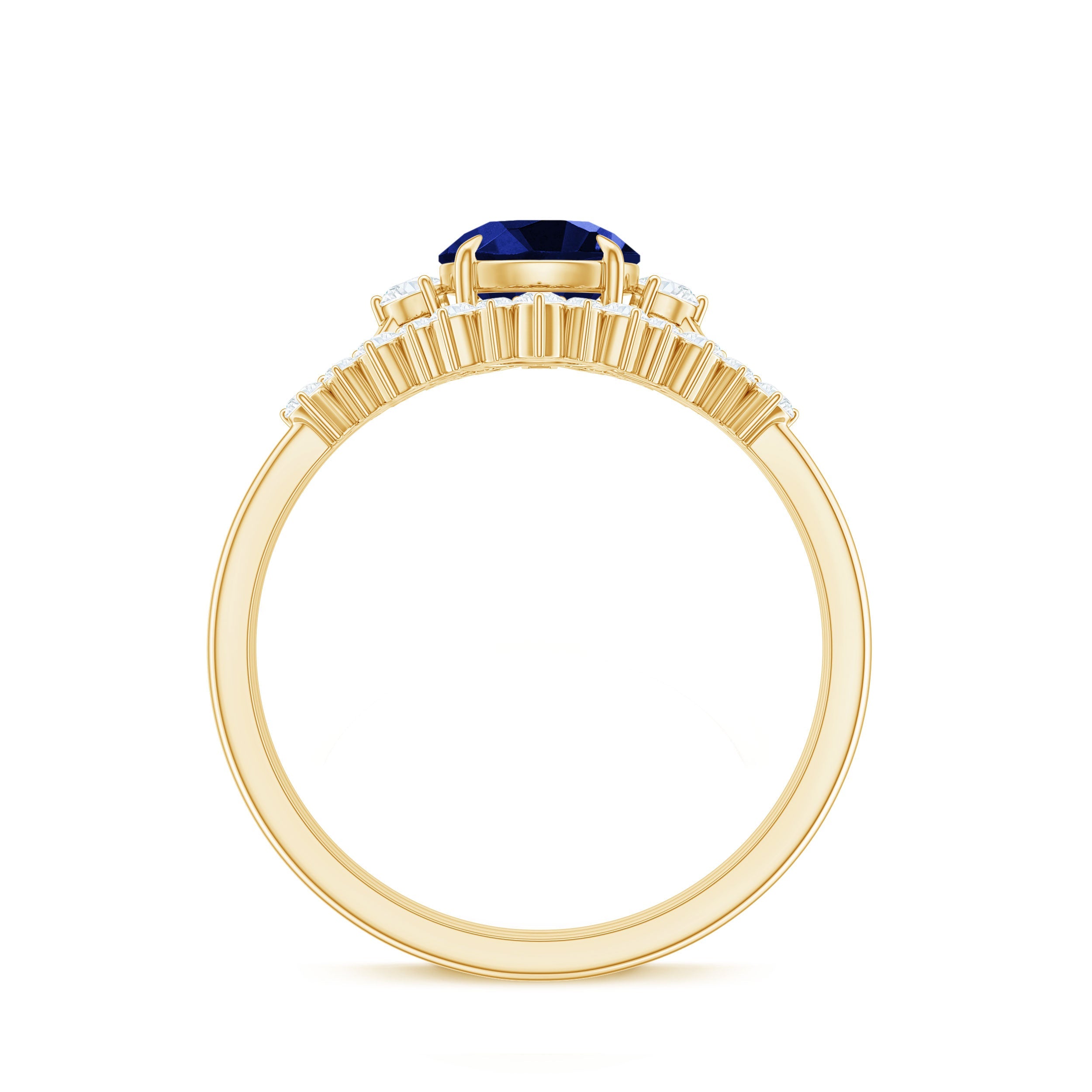 Certified Lab Grown Blue Sapphire 3 Piece Bridal Ring Set with Diamond