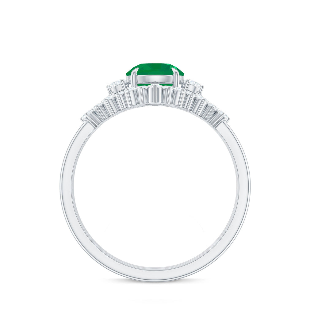Vintage Inspired Emerald Diamond Wedding Bridal Ring Set of 3