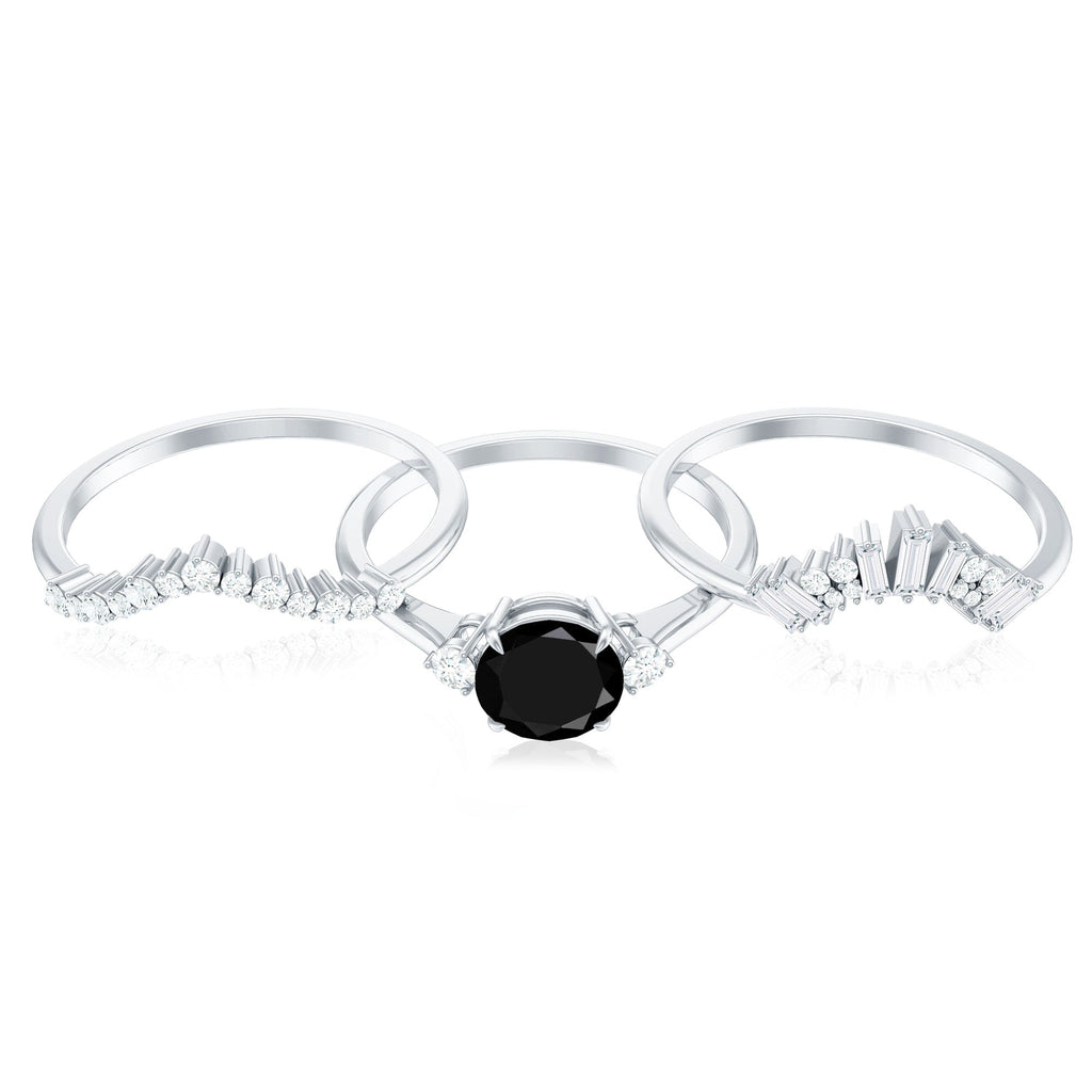 Certified 2 Carat Lab Grown Black and White Diamond 3 Piece Bridal Ring Set