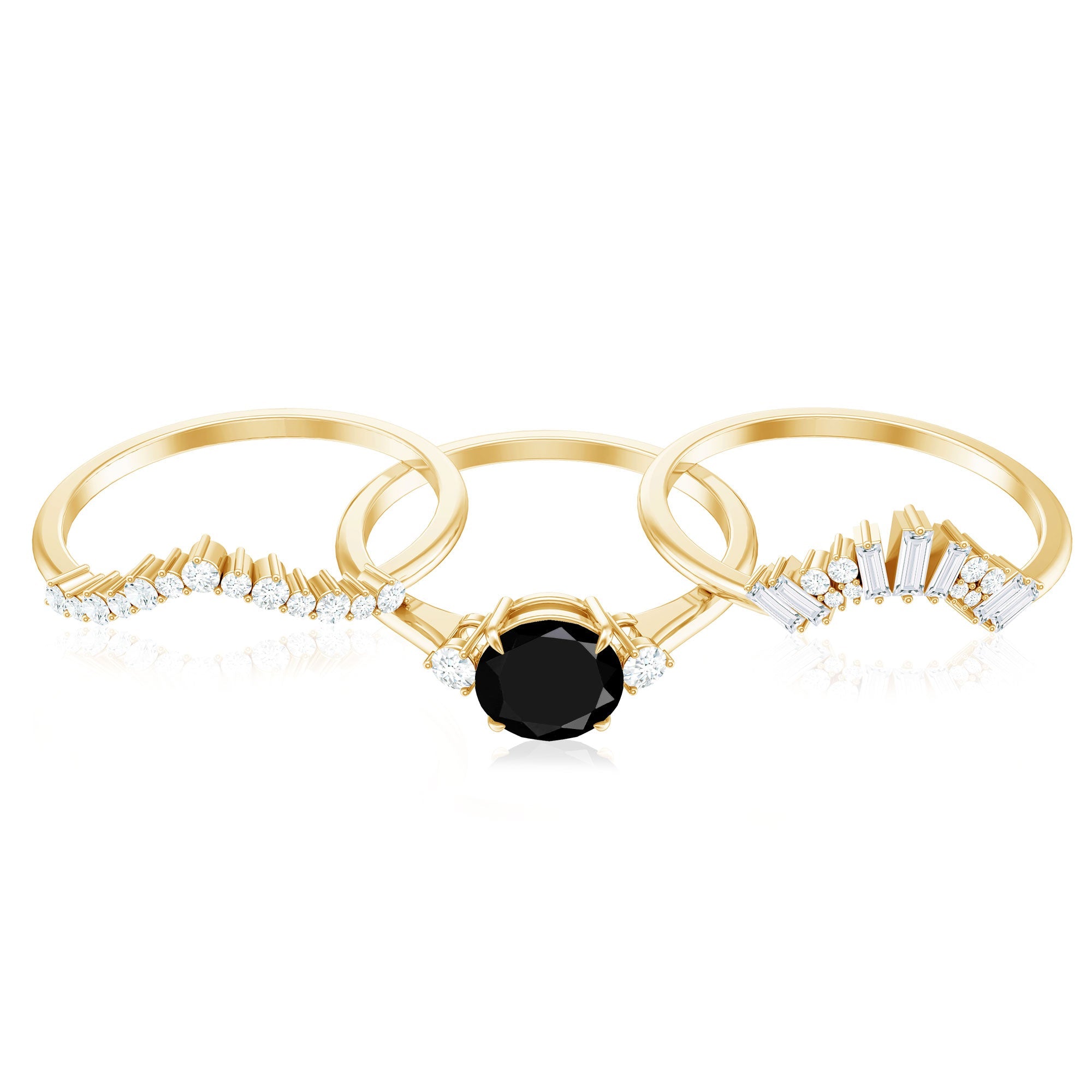 Certified 2 Carat Lab Grown Black and White Diamond 3 Piece Bridal Ring Set