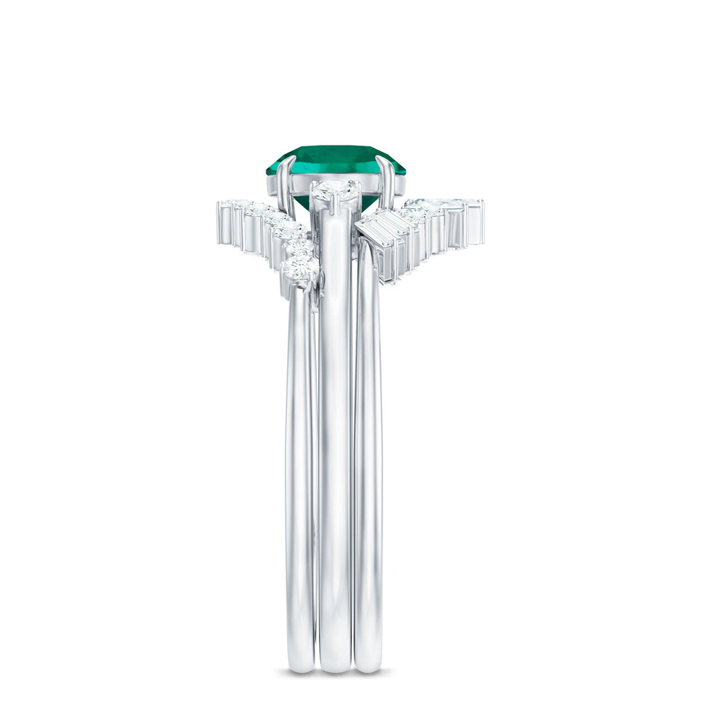Vintage Inspired Lab Grown Emerald Diamond Wedding Bridal Ring Set of 3