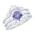 Vintage Style Tanzanite 3 Piece Bridal Ring Set with Diamond Enhancers