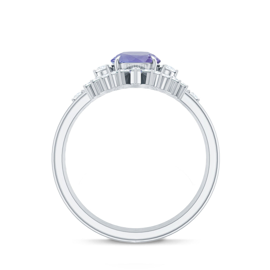 Vintage Style Tanzanite 3 Piece Bridal Ring Set with Diamond Enhancers