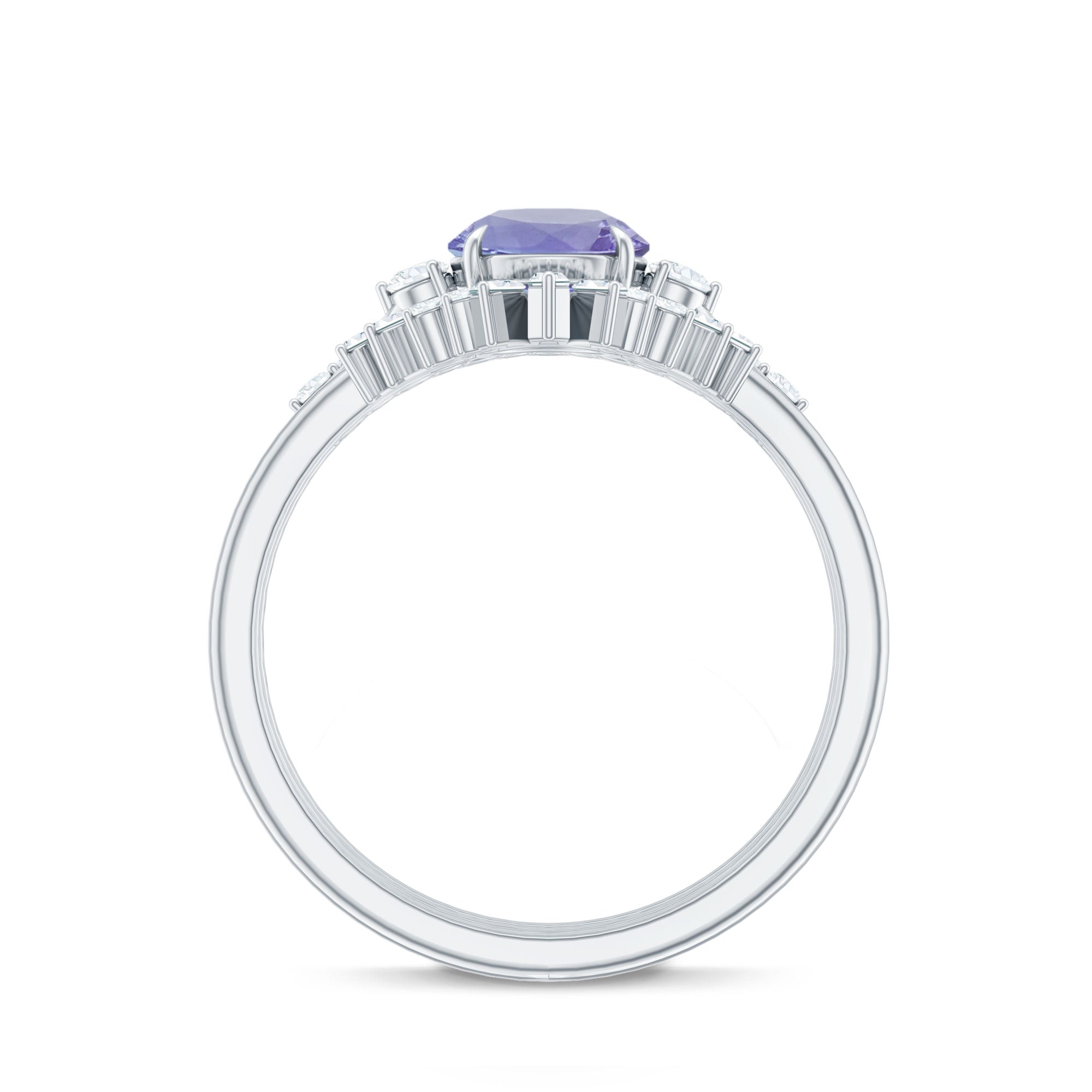 Vintage Style Tanzanite 3 Piece Bridal Ring Set with Diamond Enhancers