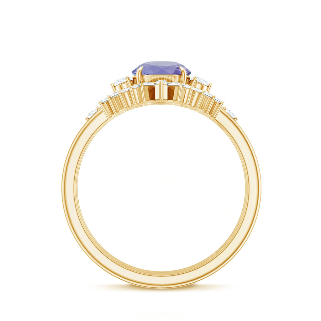 Vintage Style Tanzanite 3 Piece Bridal Ring Set with Diamond Enhancers