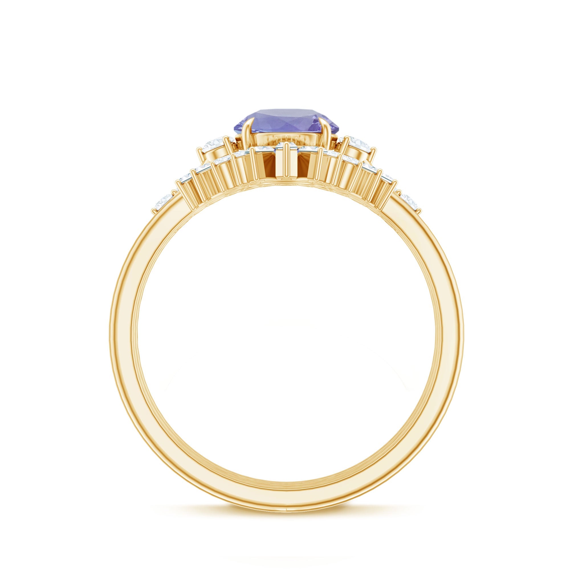 Vintage Style Tanzanite 3 Piece Bridal Ring Set with Diamond Enhancers