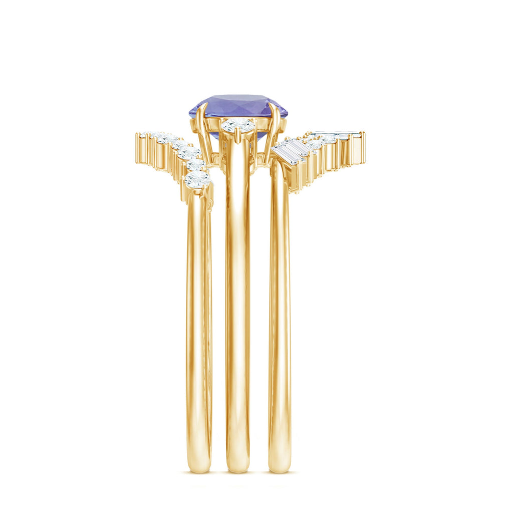 Vintage Style Tanzanite 3 Piece Bridal Ring Set with Diamond Enhancers