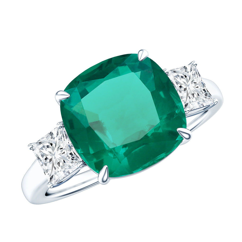 Lab Grown Emerald Cushion Engagement Ring with Moissanite