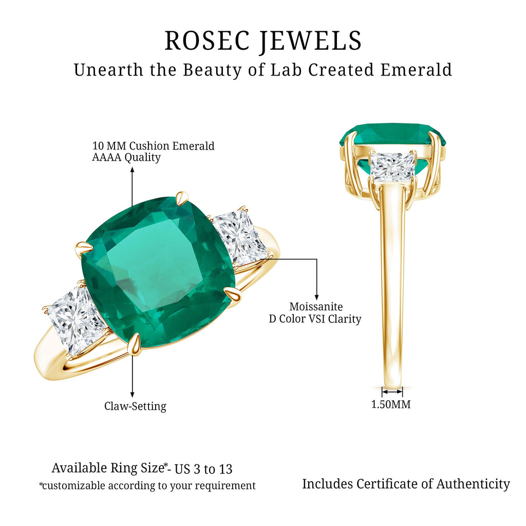 Lab Grown Emerald Cushion Engagement Ring with Moissanite