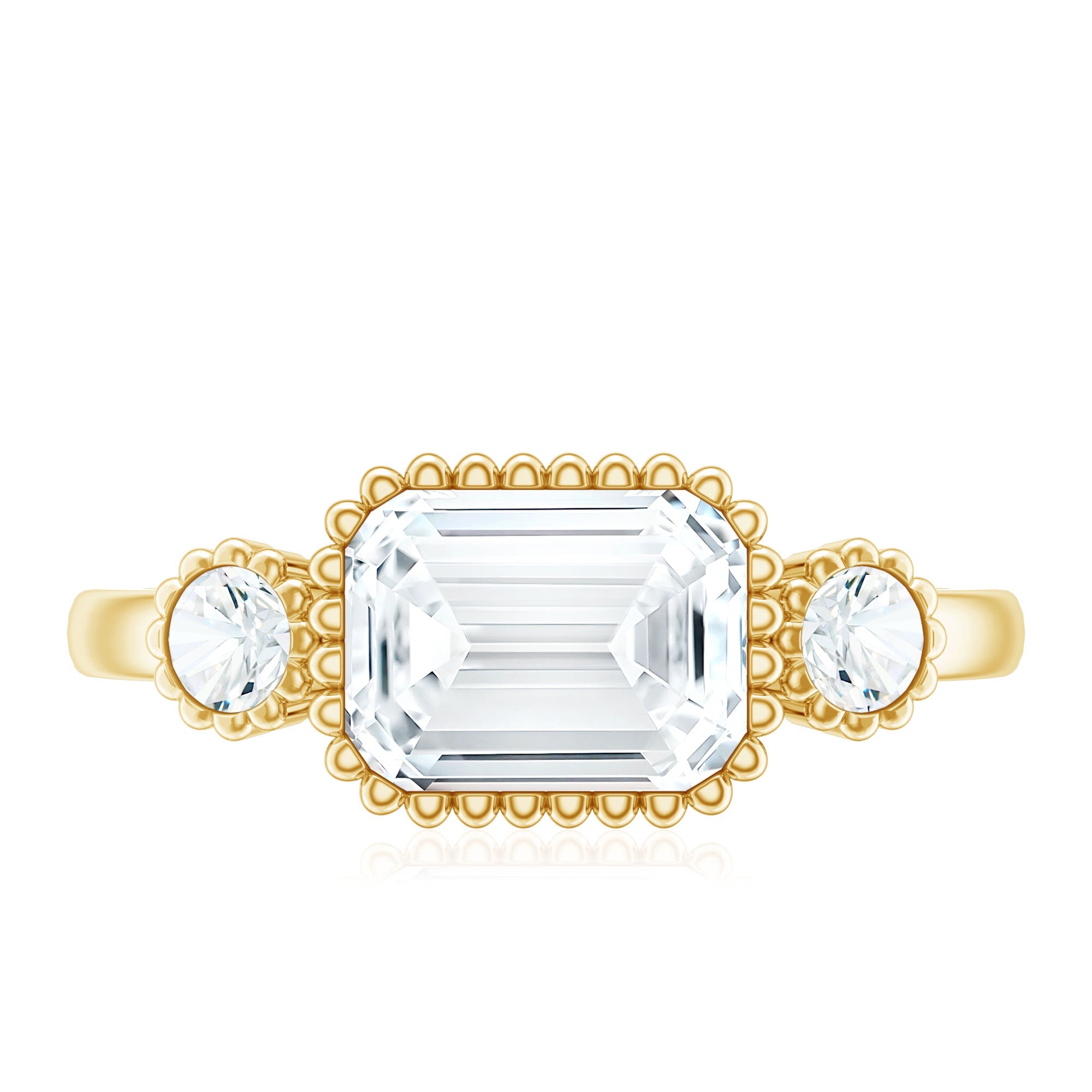 Emerald Cut Moissanite 3 Stone Engagement Ring in East West Style