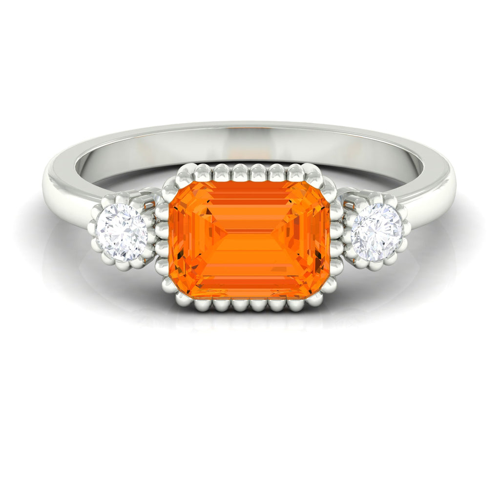 2 CT East West Fire Opal Engagement Ring with Diamond
