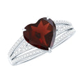 Natural 8mm Garnet Heart Engagement Ring with Diamond Split Shank