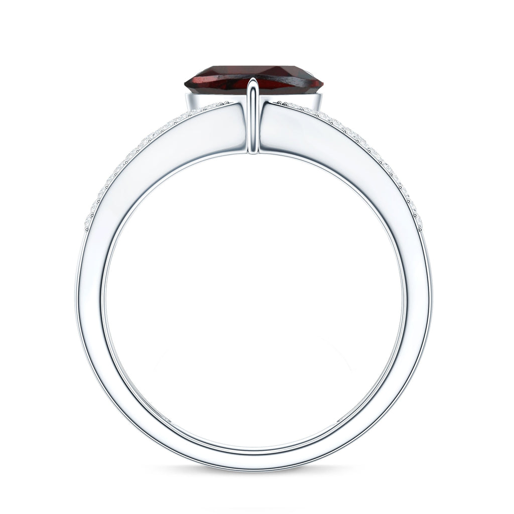 Natural 8mm Garnet Heart Engagement Ring with Diamond Split Shank