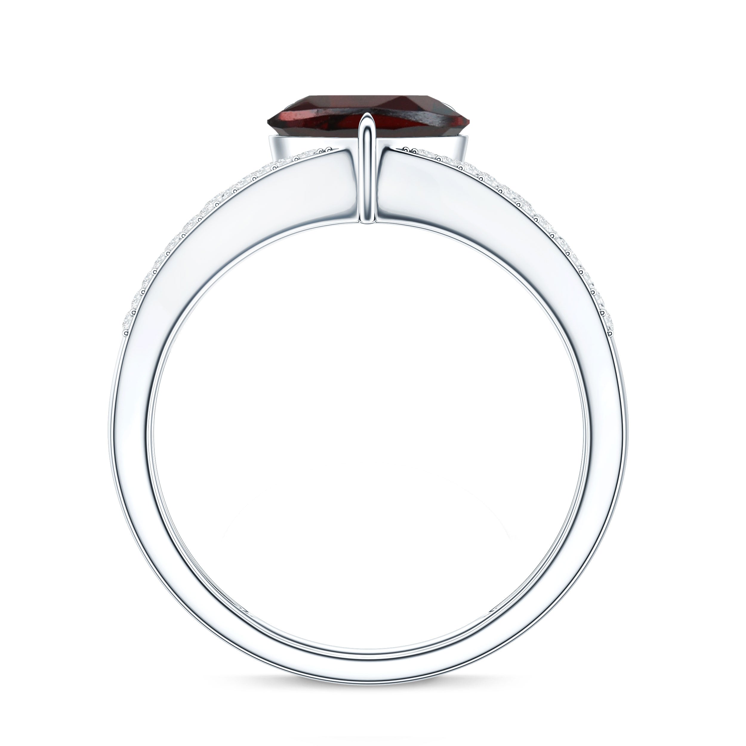 Natural 8mm Garnet Heart Engagement Ring with Diamond Split Shank
