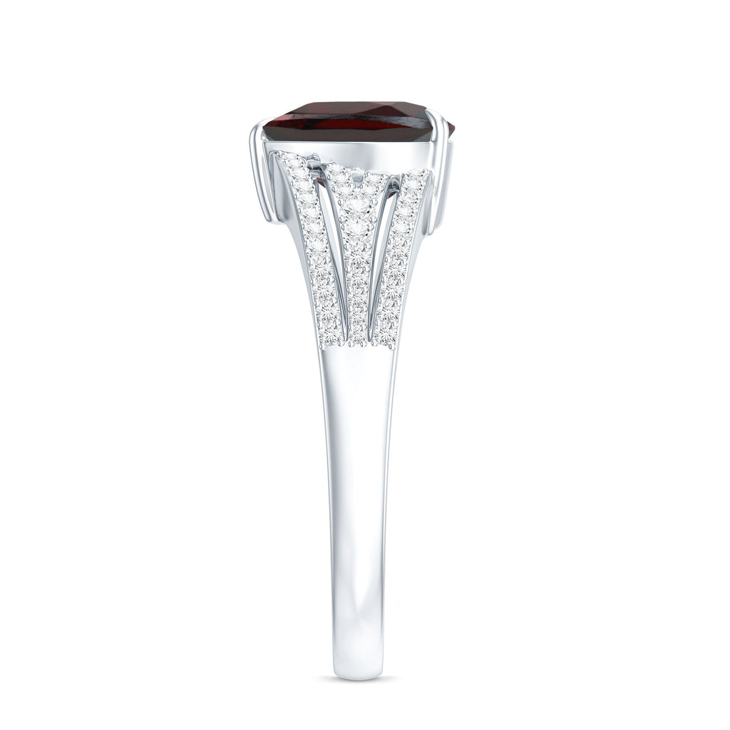 Natural 8mm Garnet Heart Engagement Ring with Diamond Split Shank