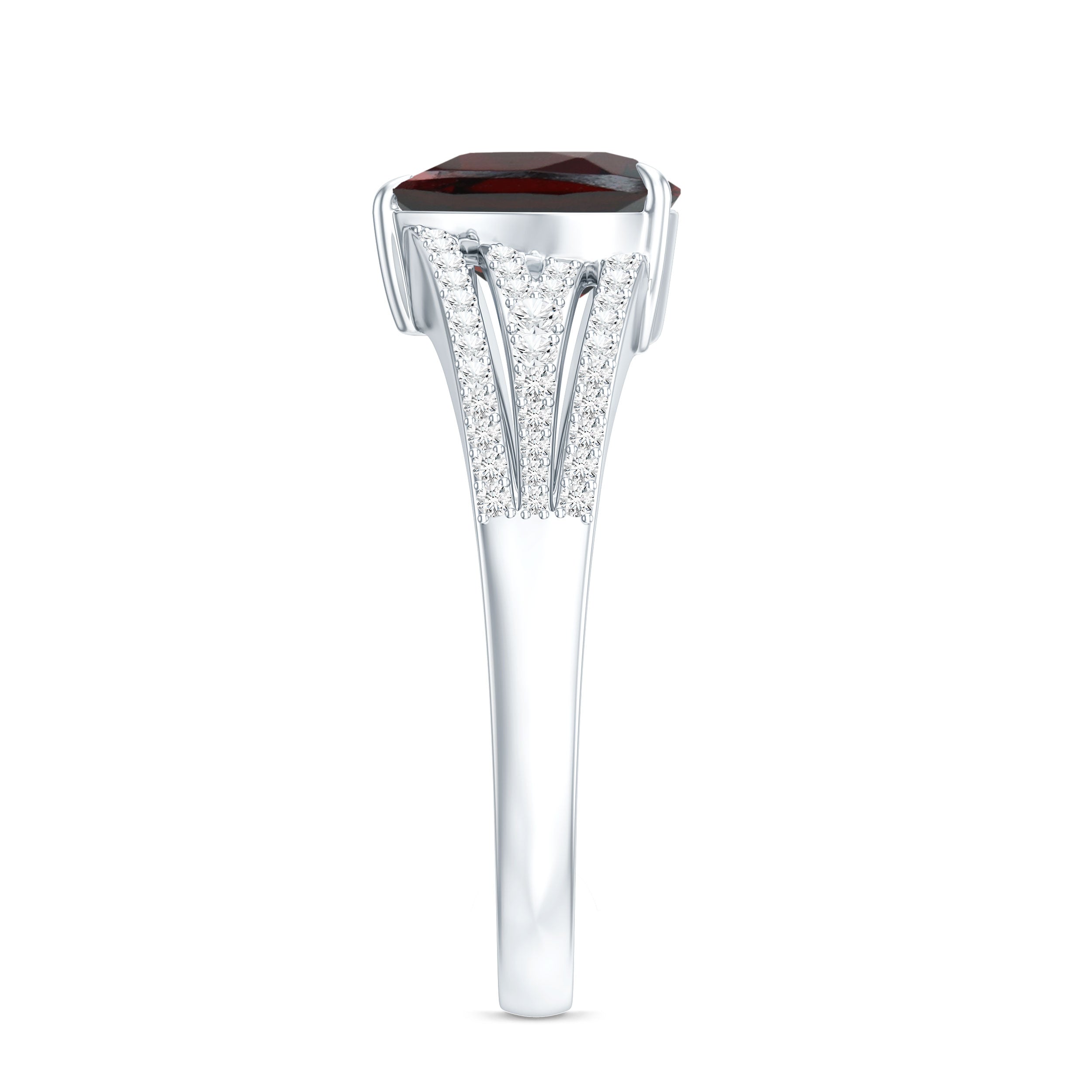 Natural 8mm Garnet Heart Engagement Ring with Diamond Split Shank