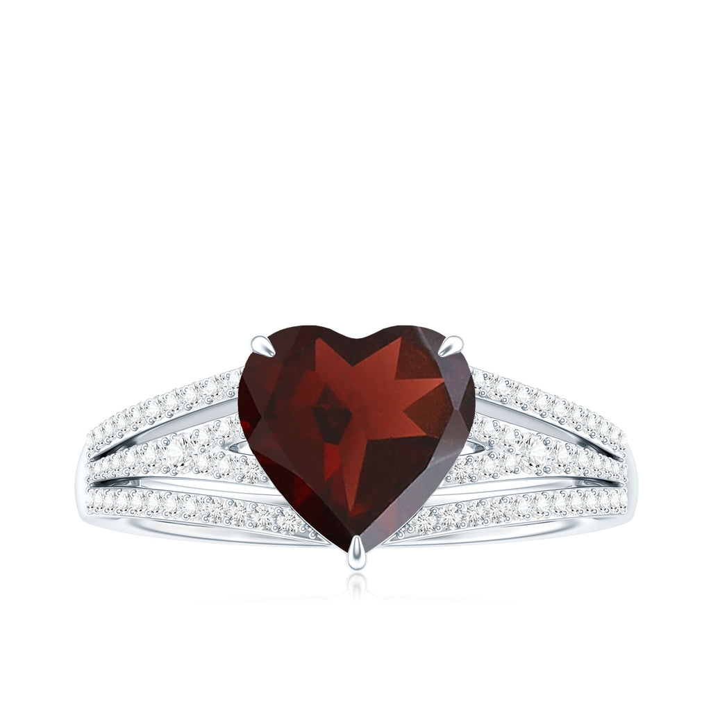 Natural 8mm Garnet Heart Engagement Ring with Diamond Split Shank