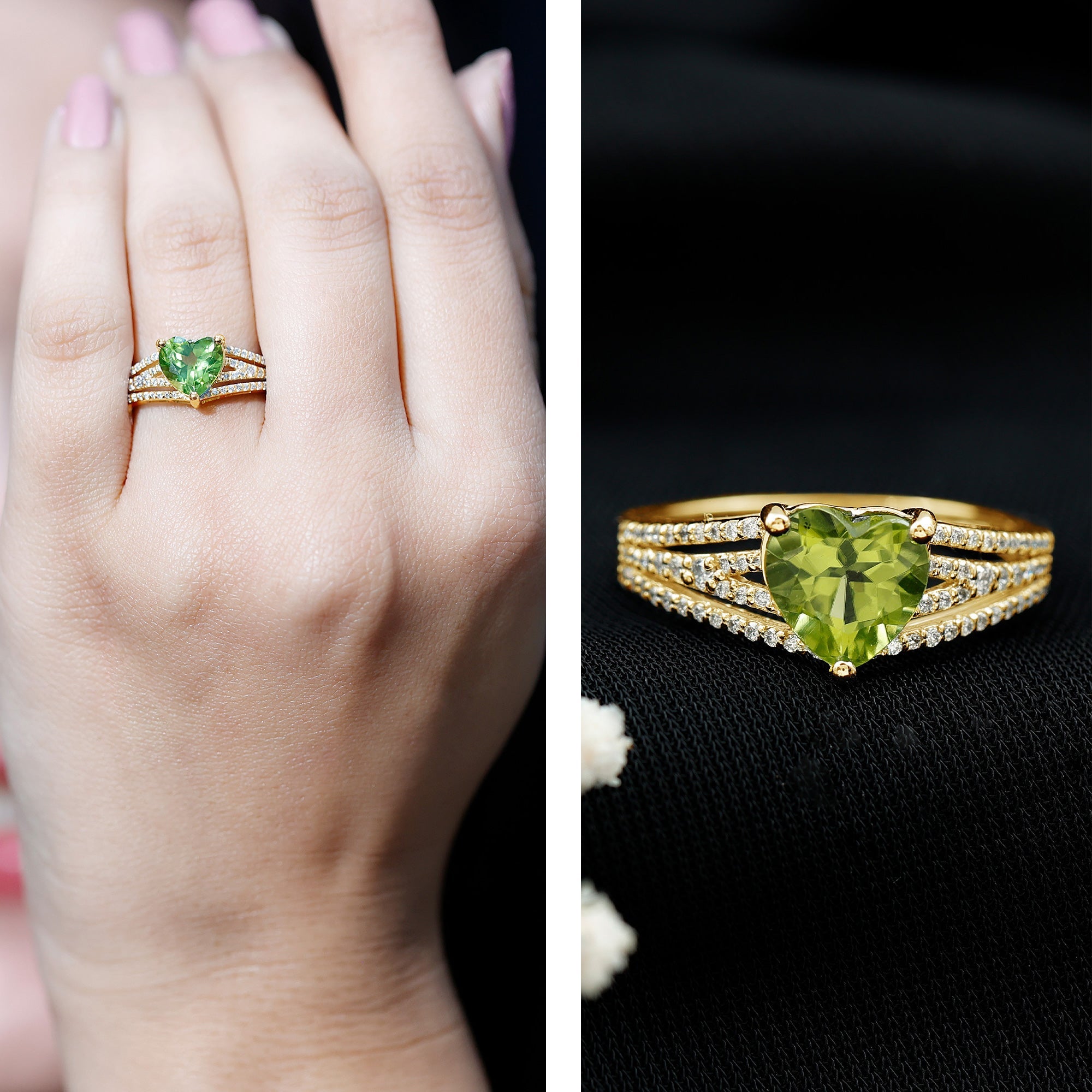 Natural 2 Carat Peridot Heart Engagement Ring with Diamond
