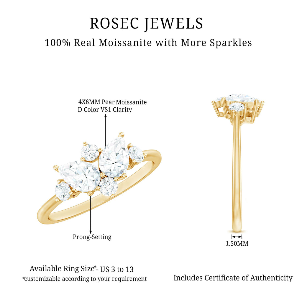 Pear and Round Moissanite Cluster Promise Ring