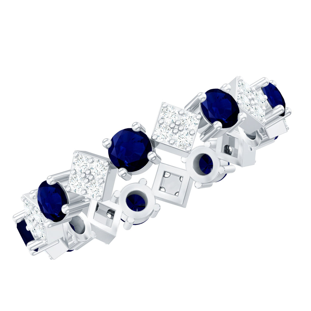 2 CT Natural Blue Sapphire and Diamond Eternity Band Ring