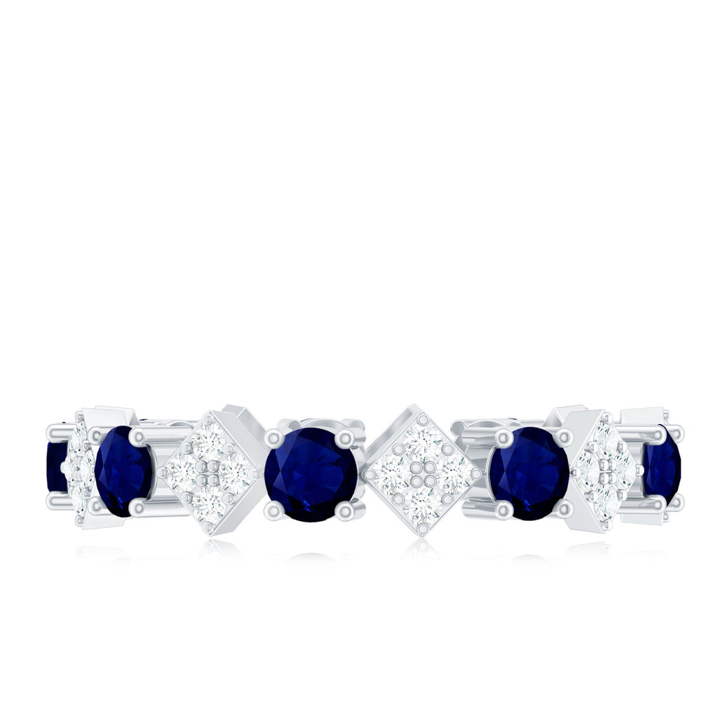 2 CT Natural Blue Sapphire and Diamond Eternity Band Ring