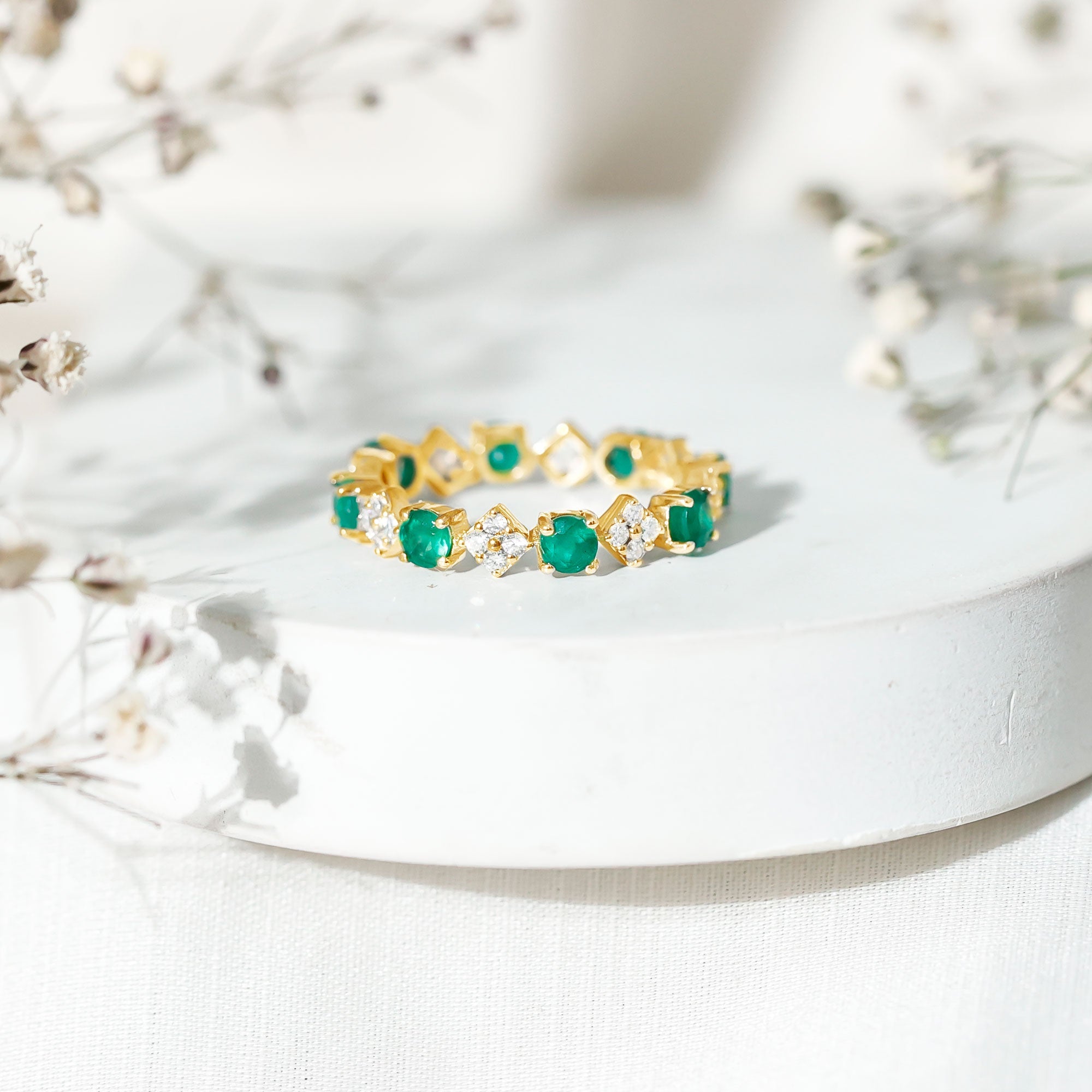 Genuine Emerald and Diamond Eternity Wedding Band