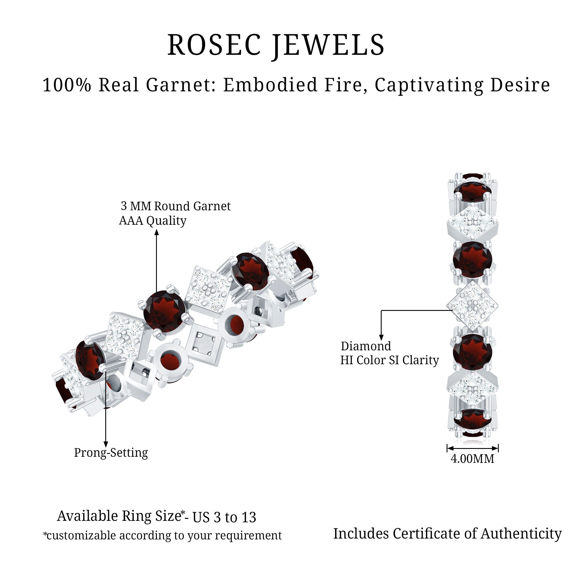 Certified Real Garnet Diamond Eternity Wedding Band Ring