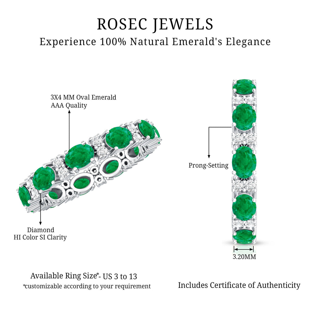Oval Cut Real Emerald Eternity Band Ring with Diamond