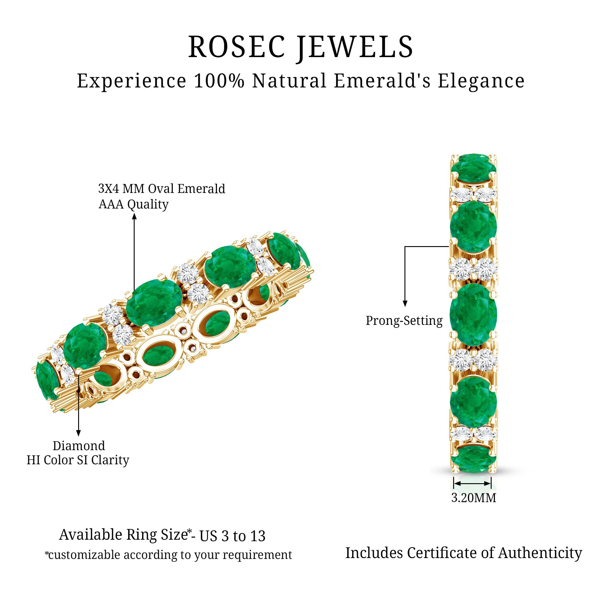 Oval Cut Real Emerald Eternity Band Ring with Diamond